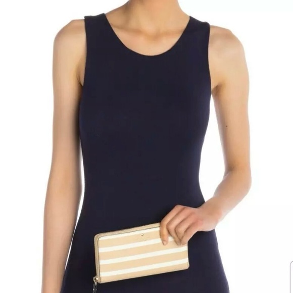 Kate Spade‎ kate hyde lane stripe- michele- camel/cream- zip-around wallet - Picture 3 of 9